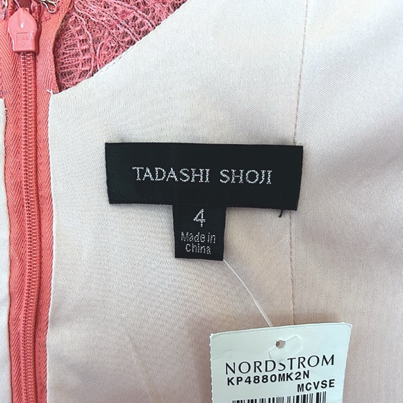 $458 Tadashi Shoji Lace + Corded Embroidery Evening Gown 4 Pink Boat Neck NWT - Picture 10 of 15